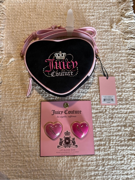 Juicy Couture Handbags - JUICY COUTURE Soft Liquorice 2 Pc Crossbody Heart Shaped Bag & Lip Gloss Duo 🖤
